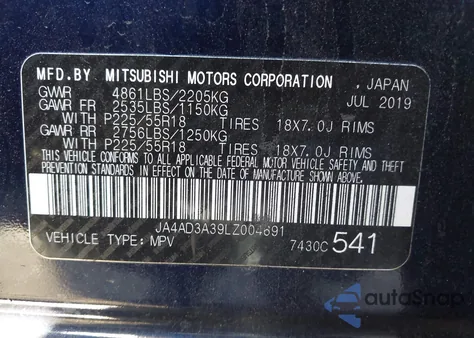 2020 Mitsubishi Outlander Se 2.4 z USA, uszkodzony, nr VIN JA4AD3A39LZ004691